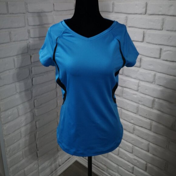 2 / $20.00 - Athletic Works Ladies Blue & Black Size Medium V-neck Athletic Top - Picture 1 of 9